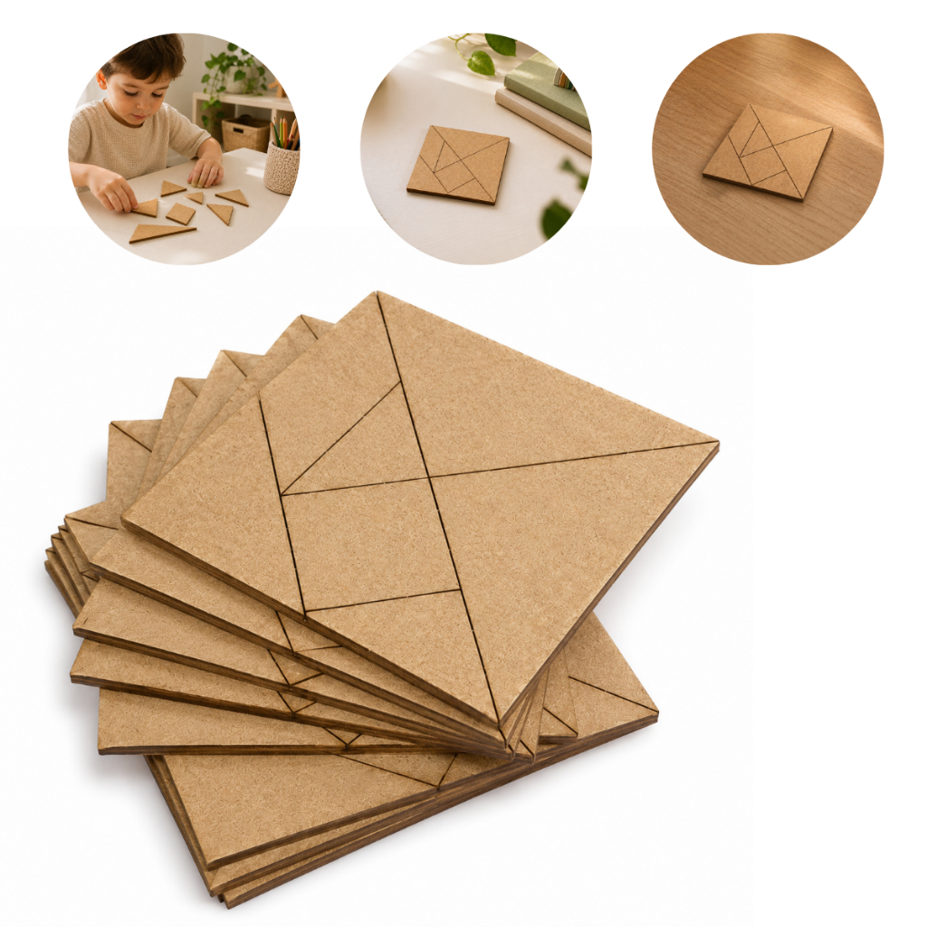Tangram em Madeira Mdf 10cm Quebra Cabeça Geométrico Forme Figuras Brinquedo Pedagógico