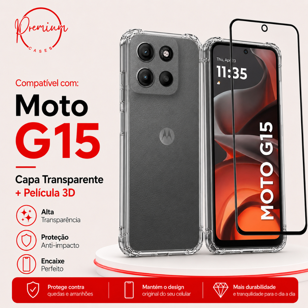 Capa Capinha Anti Impacto Compatível Com Motorola Moto G15 E/OU Película 3D Vidr