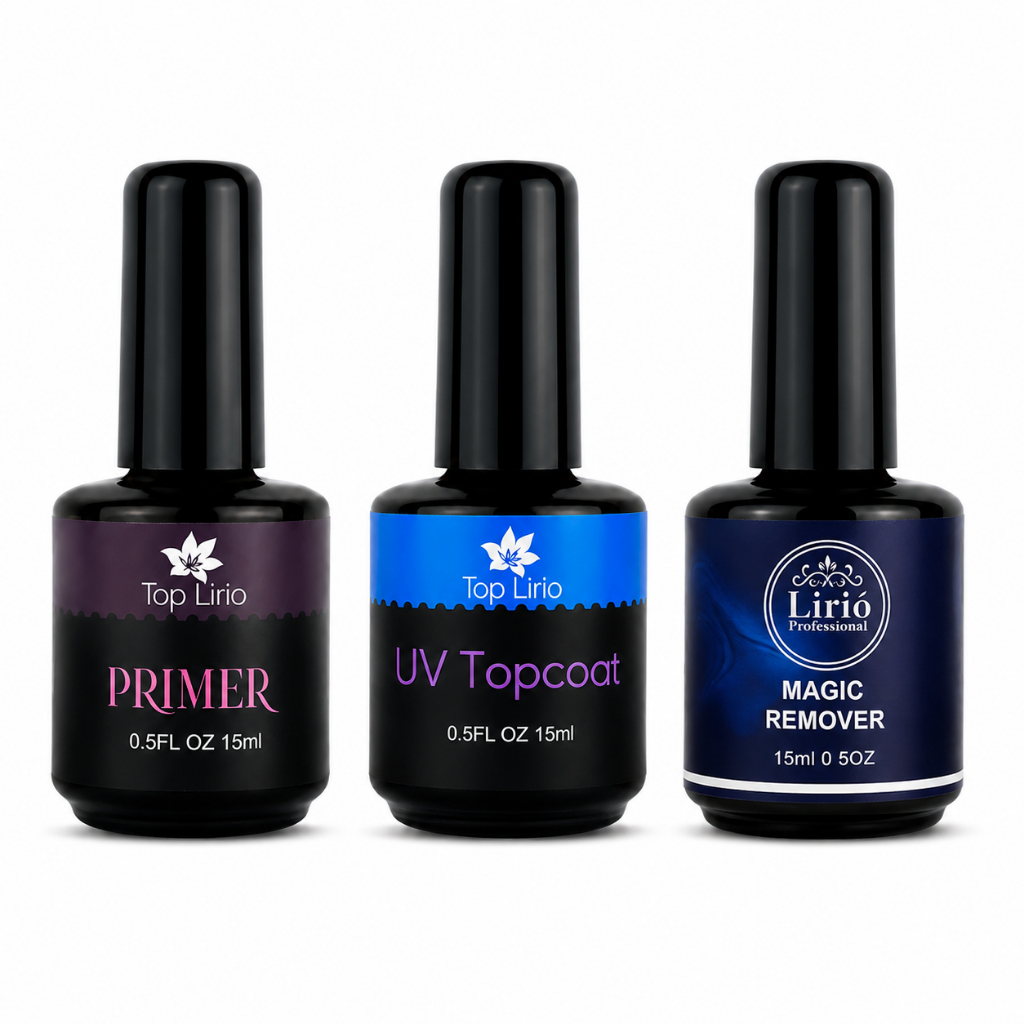 Top Coat // Primer // Magic Remover Lirio/Bella Rosa Preparadores Alongamento Unha gel fibra