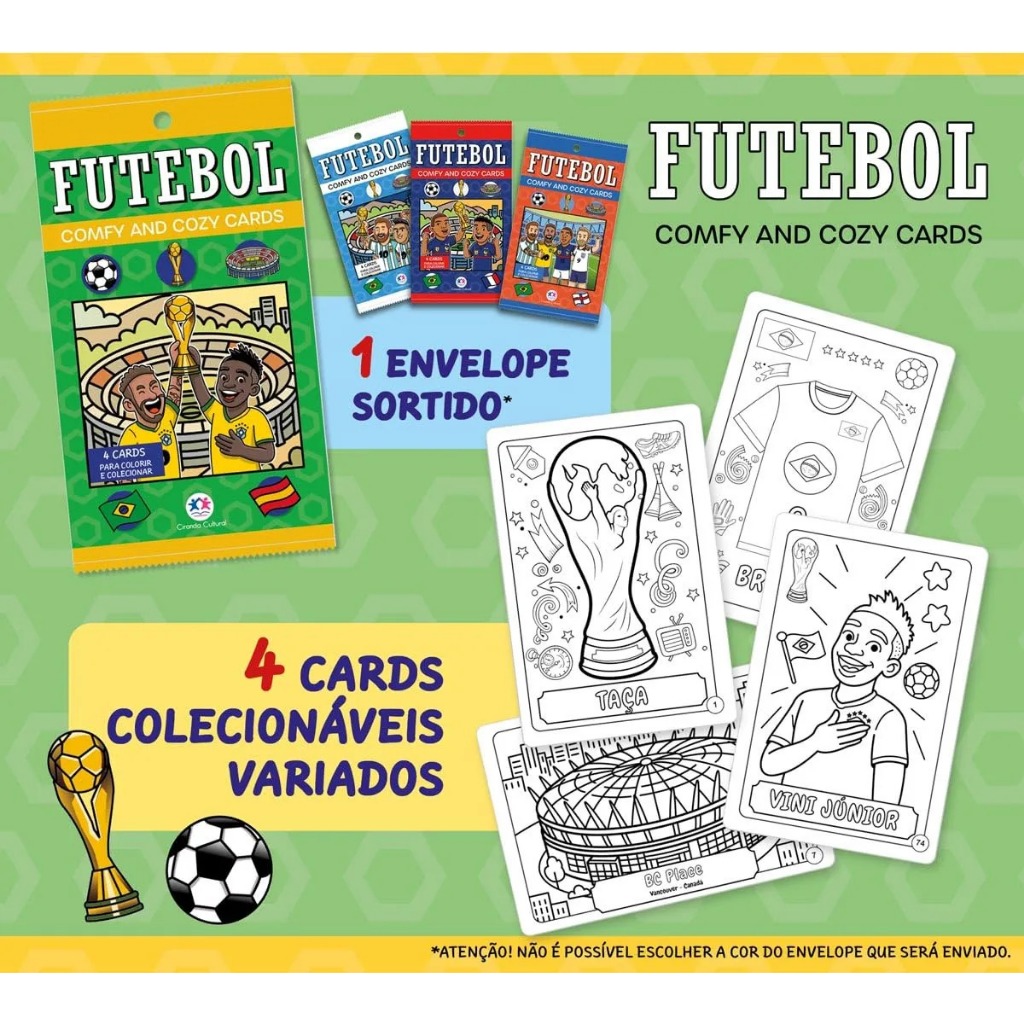 Detalhes do FUTEBOL CRAQUES - COMFY AND COZY 4 CARDS PARA COLORIR E COLECIONAR - VOL. -1