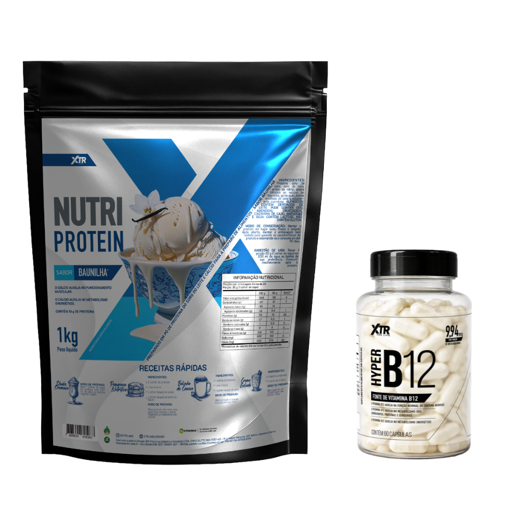 Kit Proteinato De Cálcio 1kg Nutri Protein + Vitamina B12 Metilcobalamina 60 caps