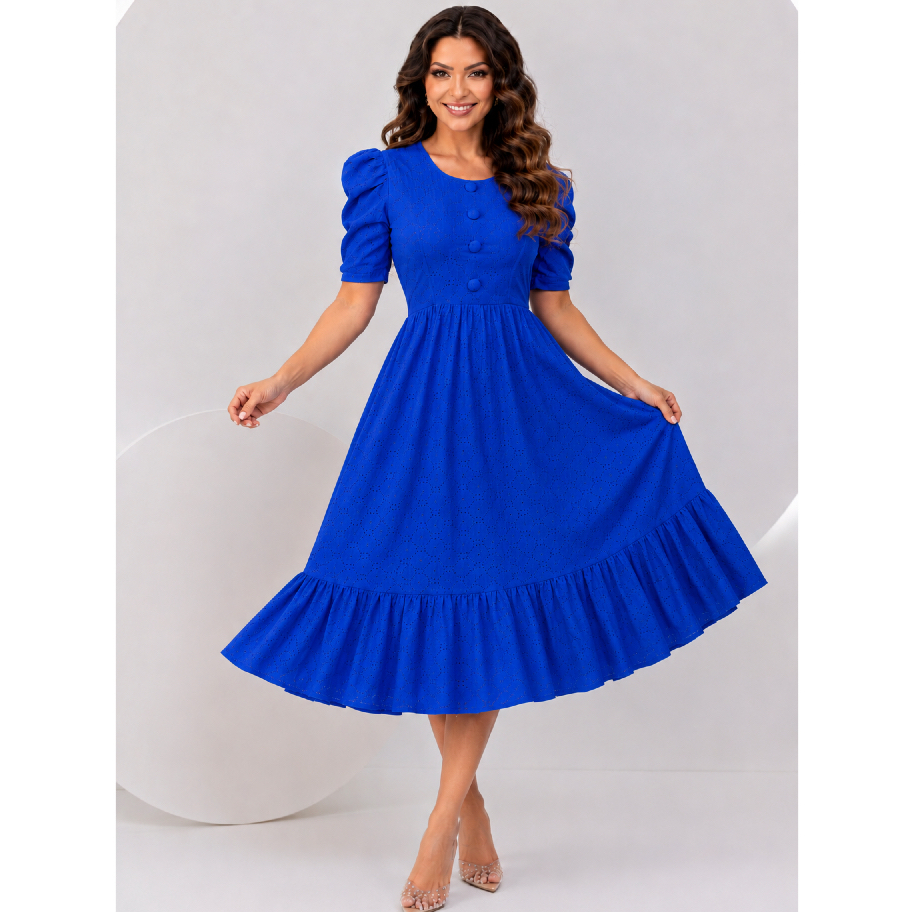 Vestido Feminino Midi Evangélico Manga Bufante Tecido Laise 34 ao 54