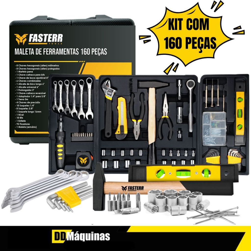 Kit de ferramentas 160 Peças Completo com Maleta Resistente - Fasterr