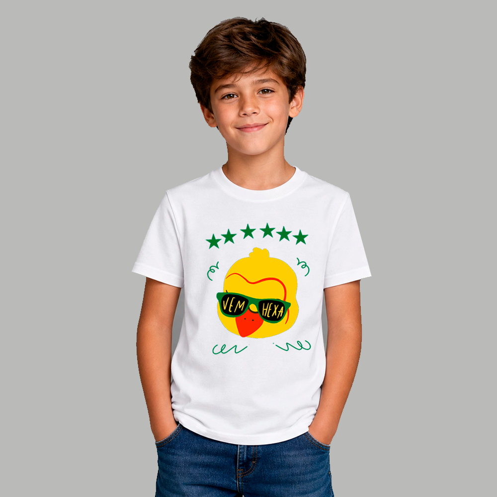 Camiseta Infantil Blusinha do Brasil Canarinho Amarelinho Passarinho Hexa Futebol Torcida