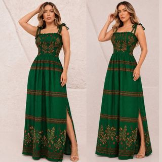 Vestido longo moda cristã feminino em Viscose/Viscolinho casual de alça Muito Lindo com elástico.