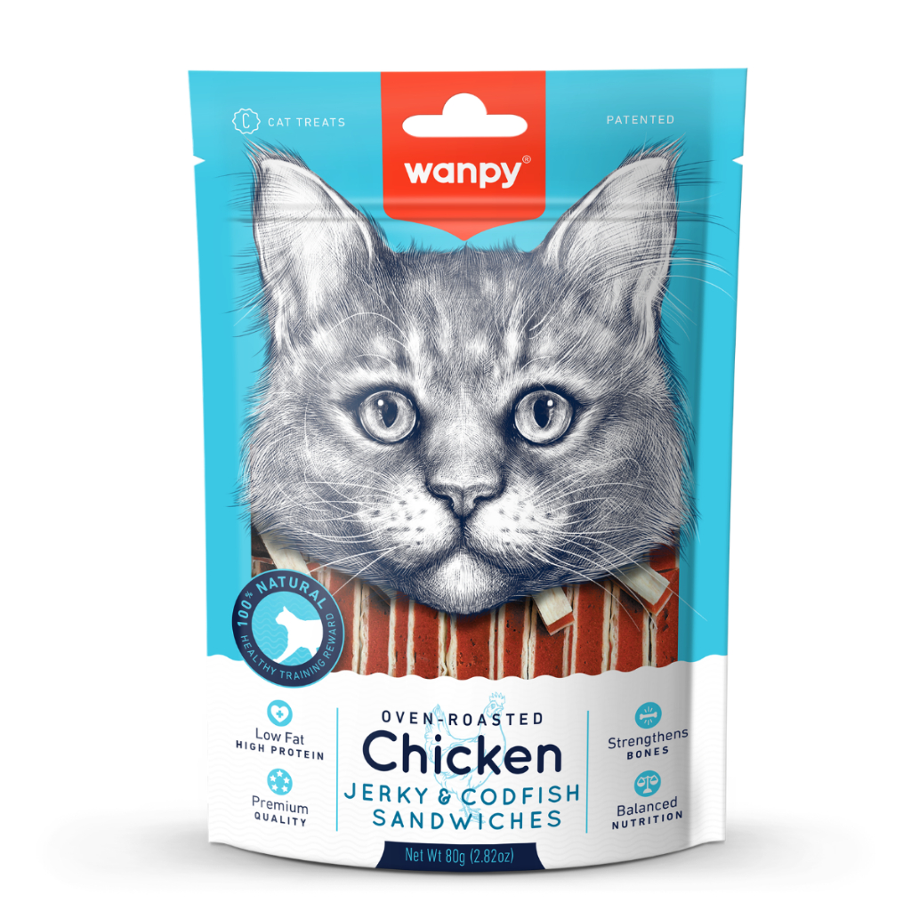 Truly Wanpy Petisco para Gatos Mini Tiras de Frango e Peixe 80g