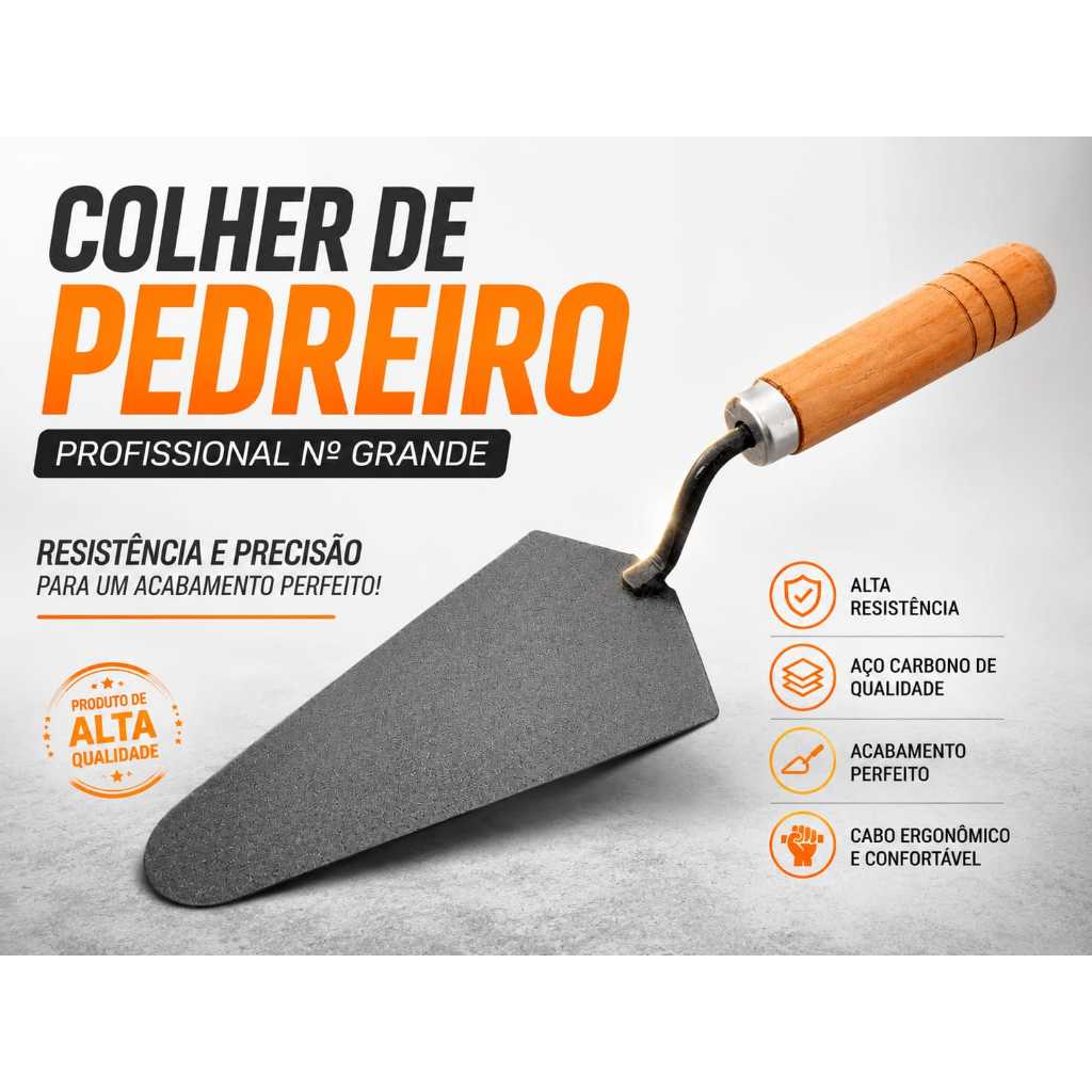 Colher Pedreiro N°9 Tradicional Construção Ferramenta Civil Casa Obra Massa