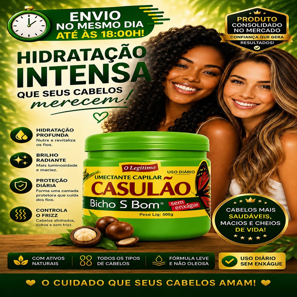 Creme Hidratação Intensa Casulão Sem Enxágue Brilho Intenso AntiFrizz Pontas Duplas 500gr.