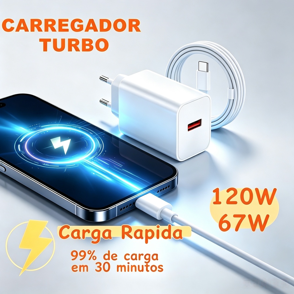 Kit Carregador Completo OR 67/120W Compatível Para Xiaomi Com 6A USB C Cabo Turbo  Carregamento Rápido