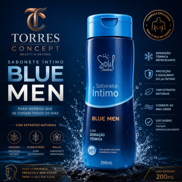 Sabonete Intimo Masculino Blue Men Soul Cosméticos Atacado 200ml Sabonete Homem Sensacao Termica