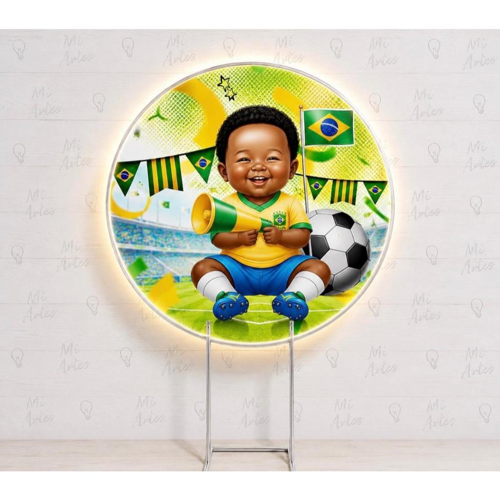 Painel Redondo Sublimado Copa do Mundo Brasil em Tecido | Minha Primeira Copa | Futebol Infantil Festa Brasil