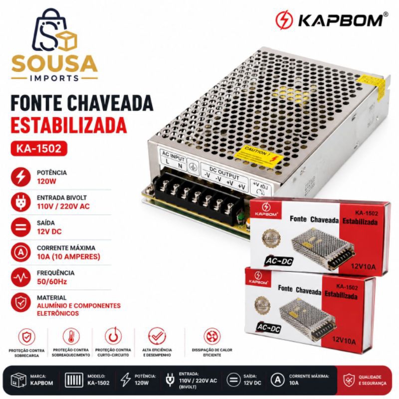 Fonte Chaveada Estabilizadora 12V10A AC-DC KA-1502 Kapbom 1 unidade