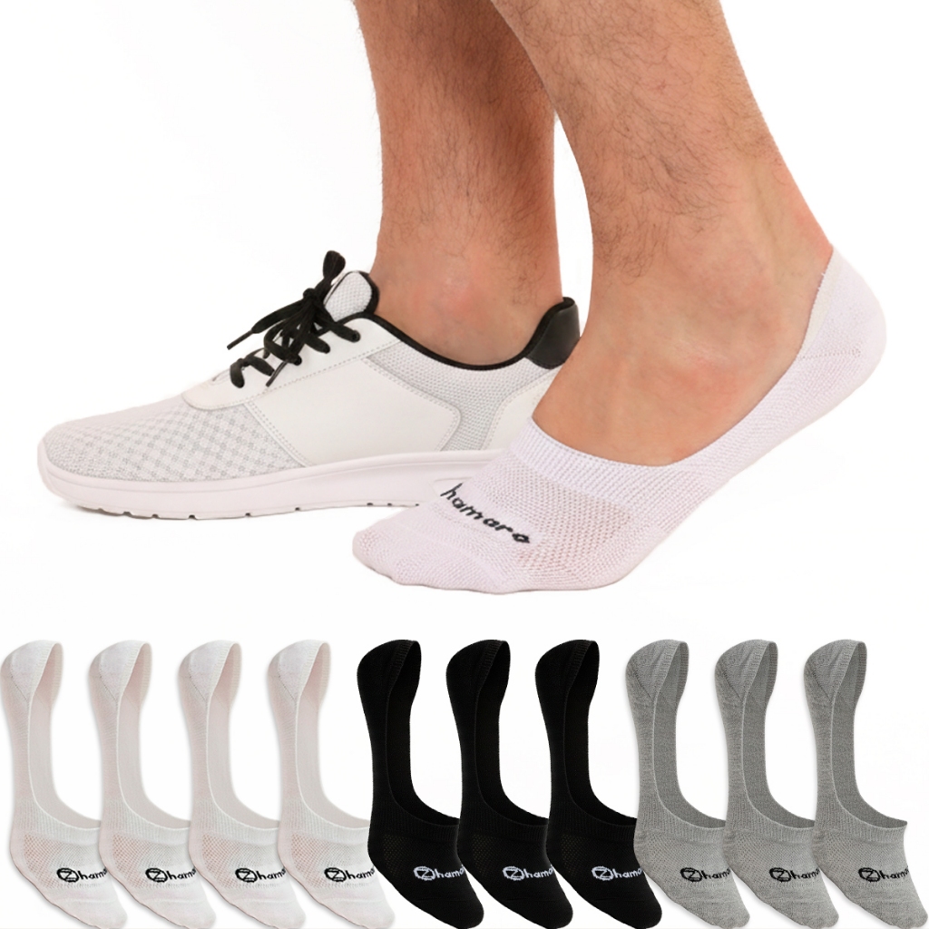 Kit Meias 10 Pares Zhamaro Sapatilha 100% Invisível Com Silicone Algodão Meia Unissex Soquete
