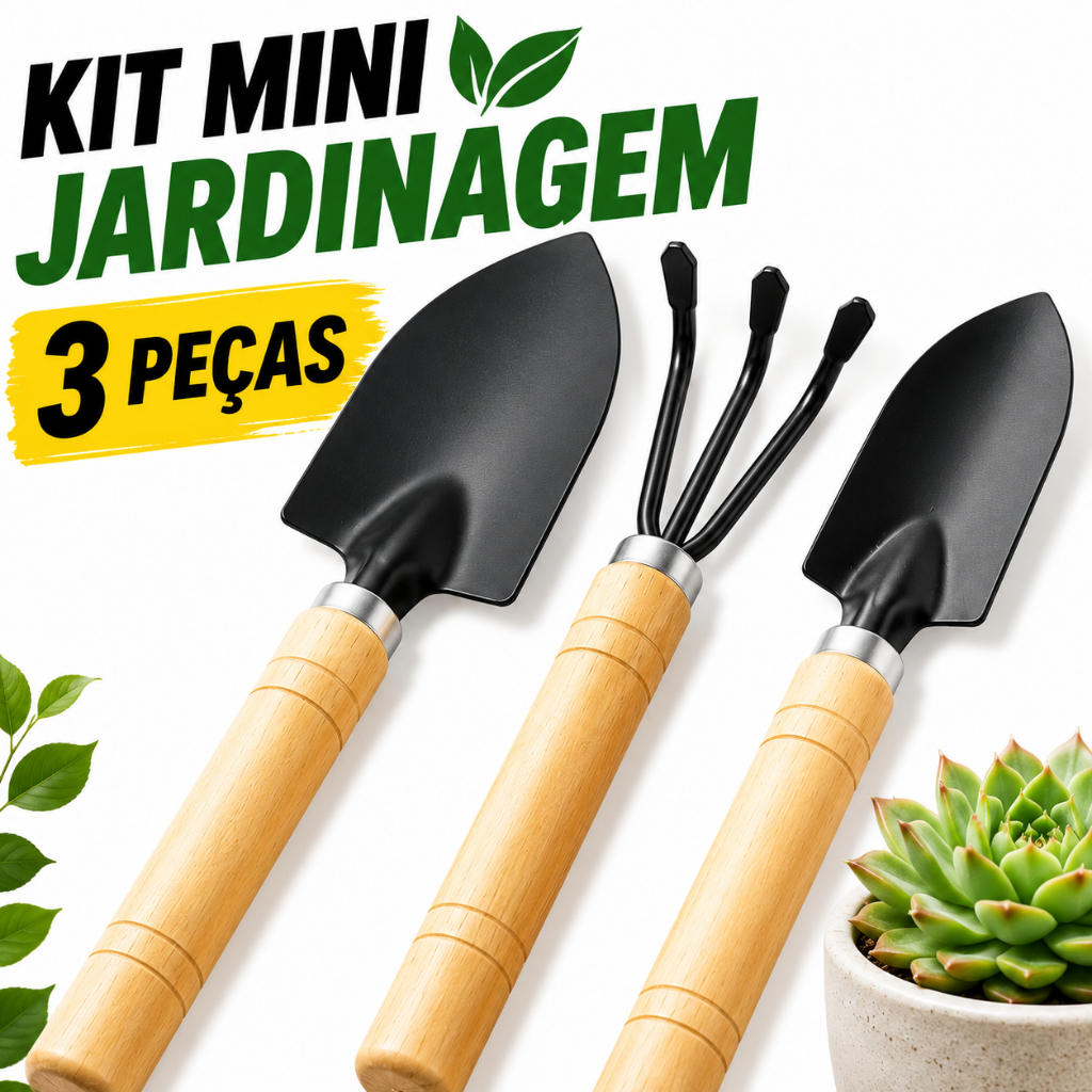 Kit Jardinagem Mini Jardim Conjunto 3 Peças Ferramentas Conjunto Horta Plantio Kits Pá Madeira 17cm