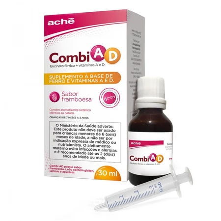 Combi AD 30mL/ Suplemento Infantil com Ferro / Vitamina A + D | Framboesa