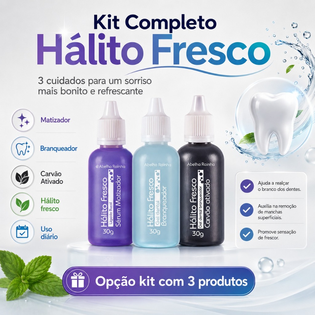 Clareador Dental Gel Branqueador Dentes Brancos Carvão Ativado Matizador Roxo Hálito Fresco 30g