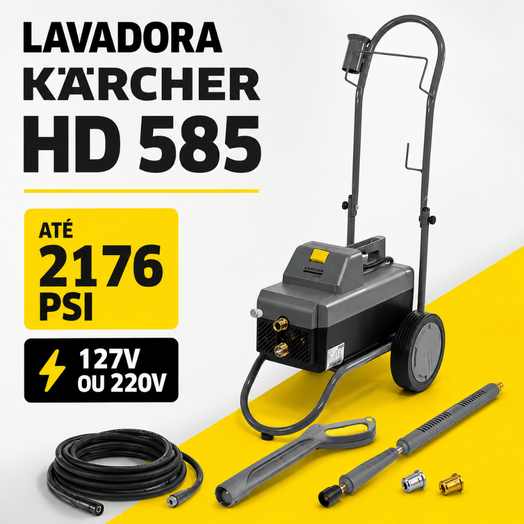 Lavadora de Alta Pressão Karcher HD 585 Profi S Motor a Indução 127V ou 220V 2176 PSI Mangueira 7,5m