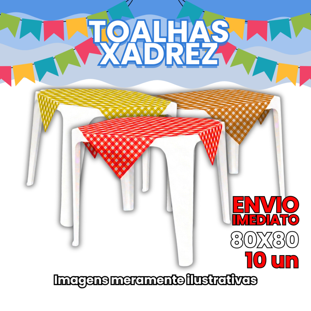 10 Toalhas Xadrez de Plastico PP Leitosa 80x80 Festa Junina  Varias Cores e Modelos Coloridas