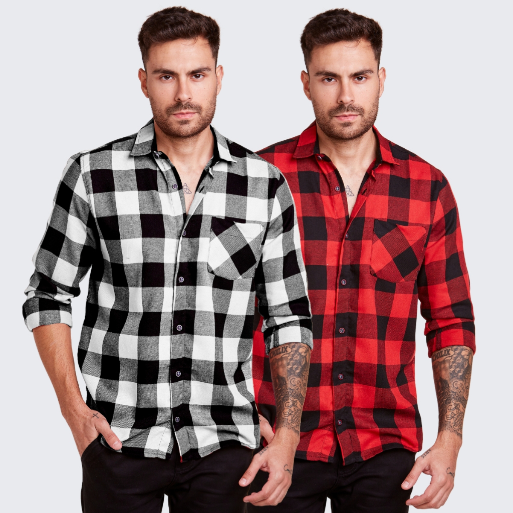 Kit 2 Camisa Xadrez Masculina Manga Longa Flanelada
