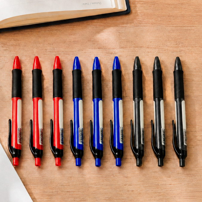 Kit 12 Canetas Esferográficas Aihao AH-512 Retrátil Tinta Azul 4 Vermelhas 4 Azuis 4 Pretas