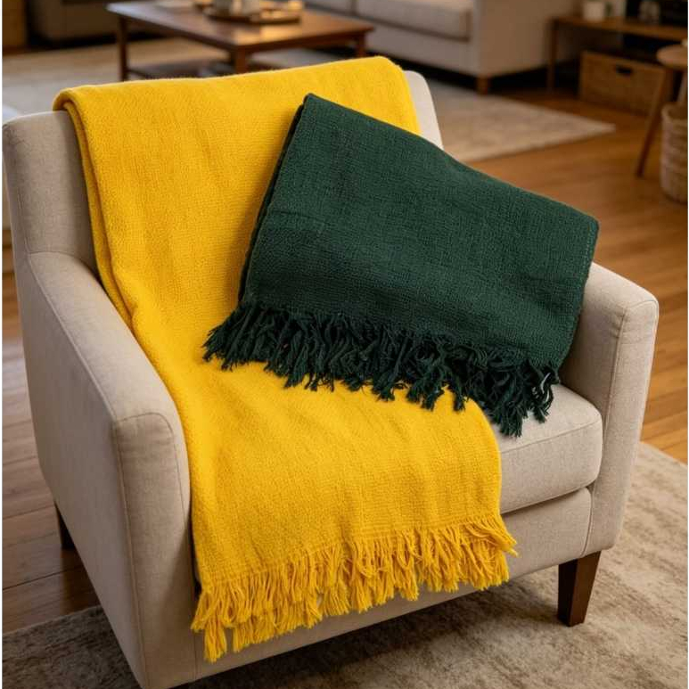 Manta Luxuosa Para Sofá Moderno, Conforto e Decoração 210x120 Costura Reforçada Tecido 100% Algodão