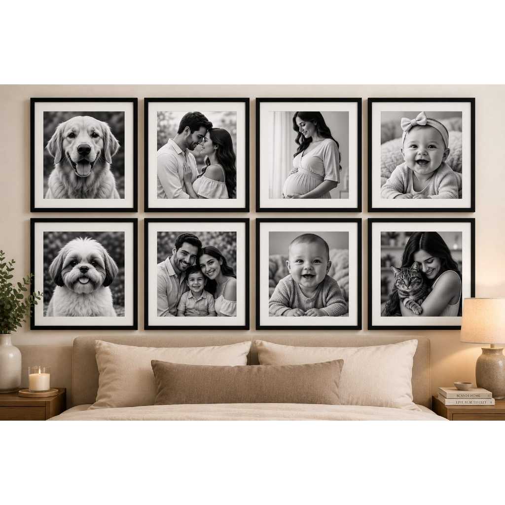 Kit Quadro Decorativo 8 Peças Personalizado 20x20 cm | Envie Sua Foto | Cantinho De fotos