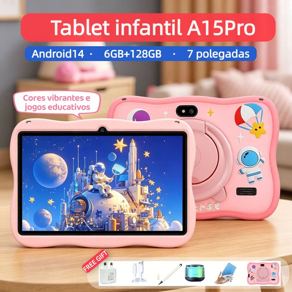 [Alça de ombro grátis] A15Pro Tablet Kids 7 polegadas wifi bluetooth Android 6GB+128GB
