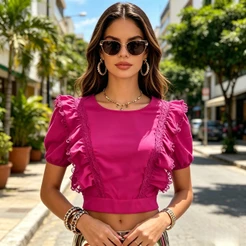Cropped Manga Princesa com Babados HQ6302