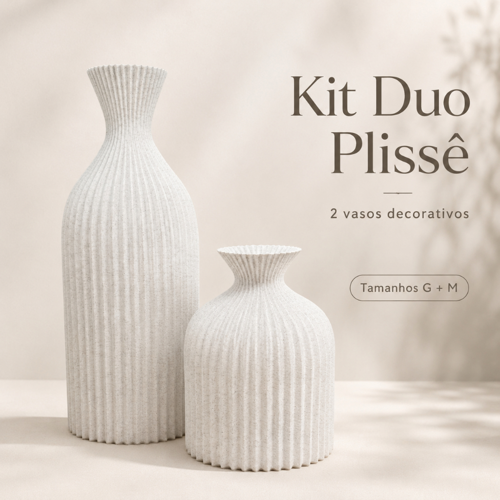 Kit Duo Plissê 2 Vasos Decorativos Canelados Cachepot Moderno Para Decoração Interna