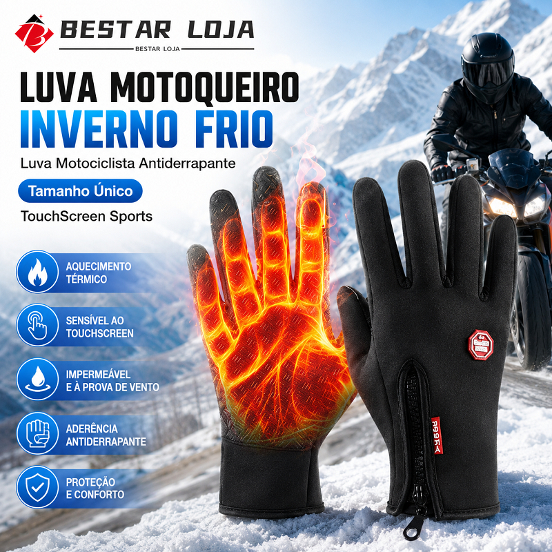 BESTAR LOJA  Luva Motoqueiro Inverno Frio Luva Motociclista Antiderrapante Tamanho Único TouchScreen Sports