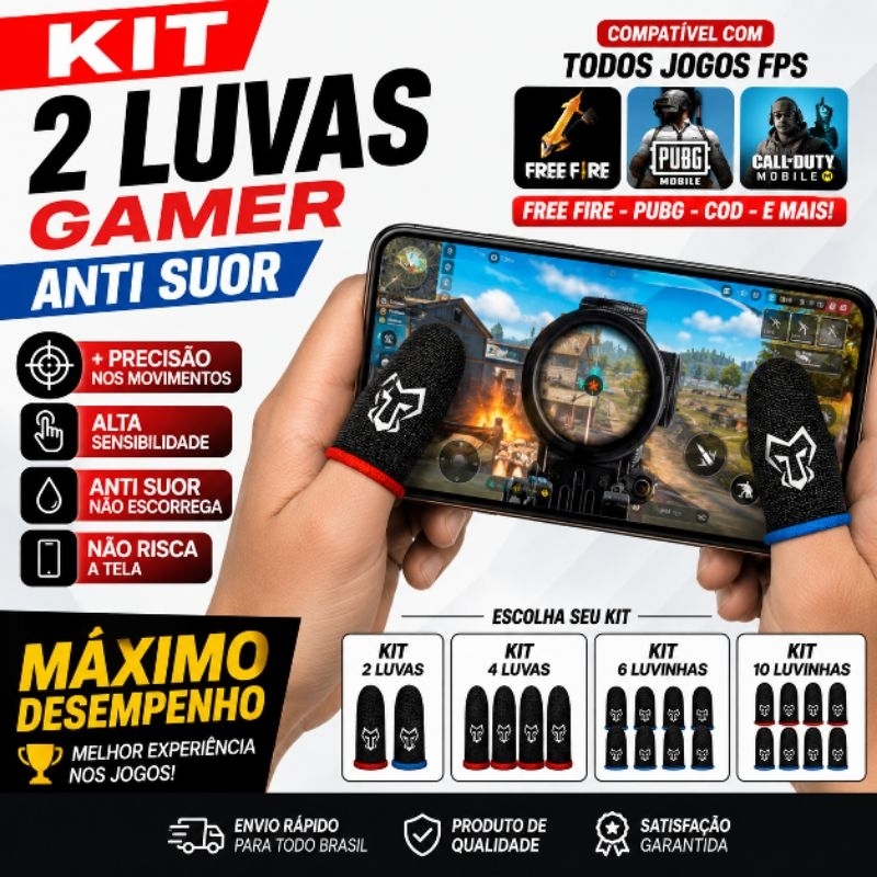 Kit Luva de Dedo Luvinha gamer Anti-Suor para Celular Jogos FPS Free Fire Pubg Mobile Call Of Duty