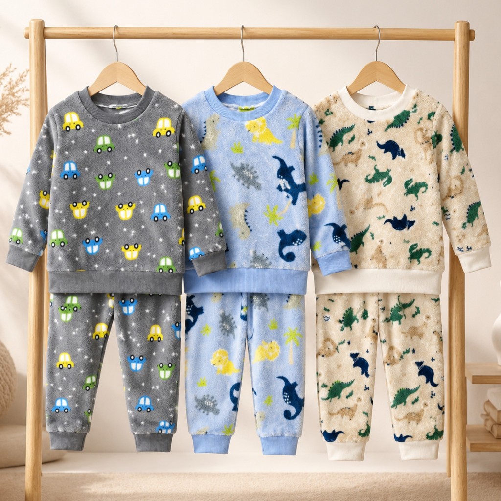 Conjunto Pijama Inverno Fleece Bebê Menino Quentinho P ao 3 Anos Estampas Sortidas