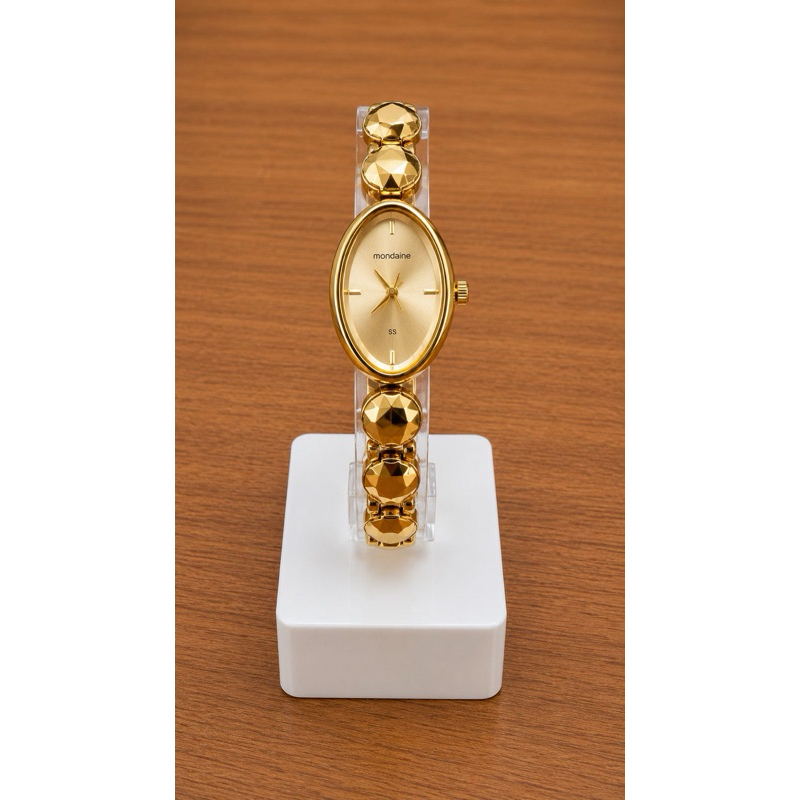 Relógio Feminino Mondaine Dourado Pulseira Elos Facetados Elegante ref:34057LPMVDM1
