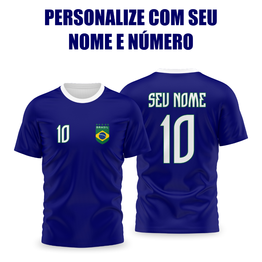 Camiseta Azul do Brasil Personalizada com Nome e Número