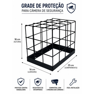 Grade De Proteção Gaiola Quadrada Para Câmera Segurança Cftv Cor PRETA ou BRANCA 18(A) x 16(L) x 25(C)
