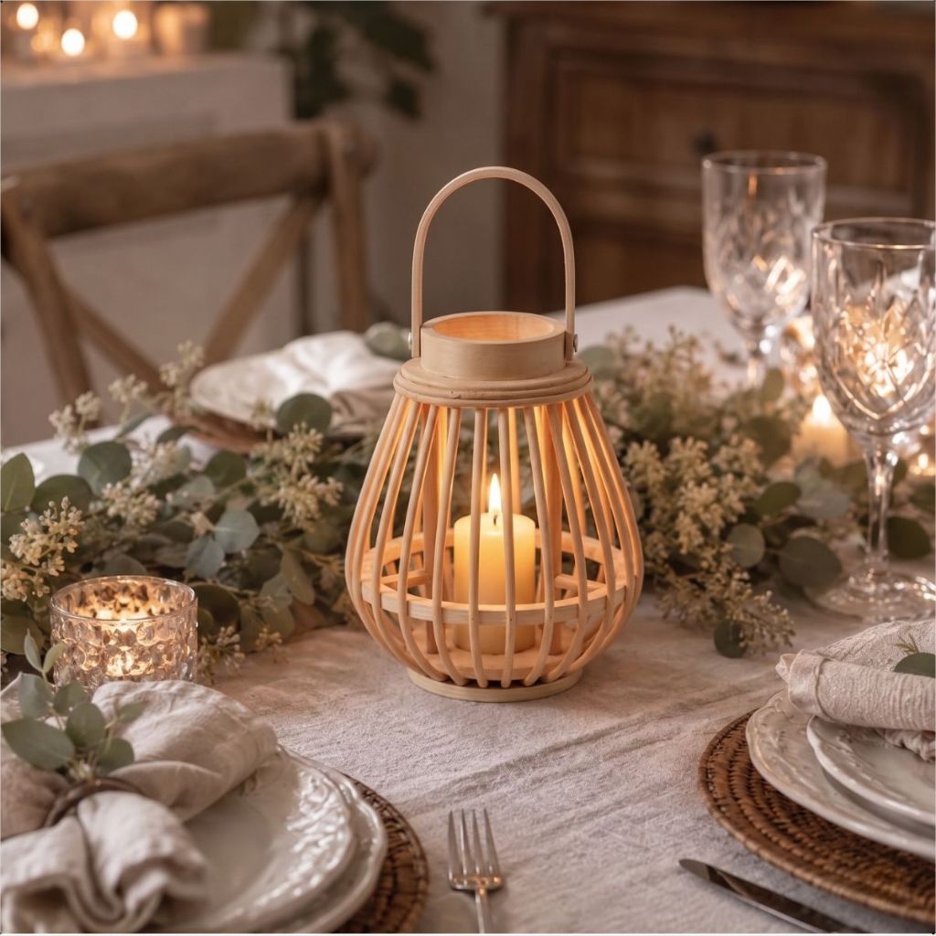 Lanterna Marroquina Luminária Lampião Castiçal Porta Vela Decorativa de Bambu Natural Luxo (NÃO ACOMPANHA VELA)