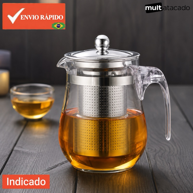 4,3,2,1 Bule Vidro Inox Com Infusor Chá 500 ml 350ml  Chaleira de Vidro para Chá Com Infusor, chá