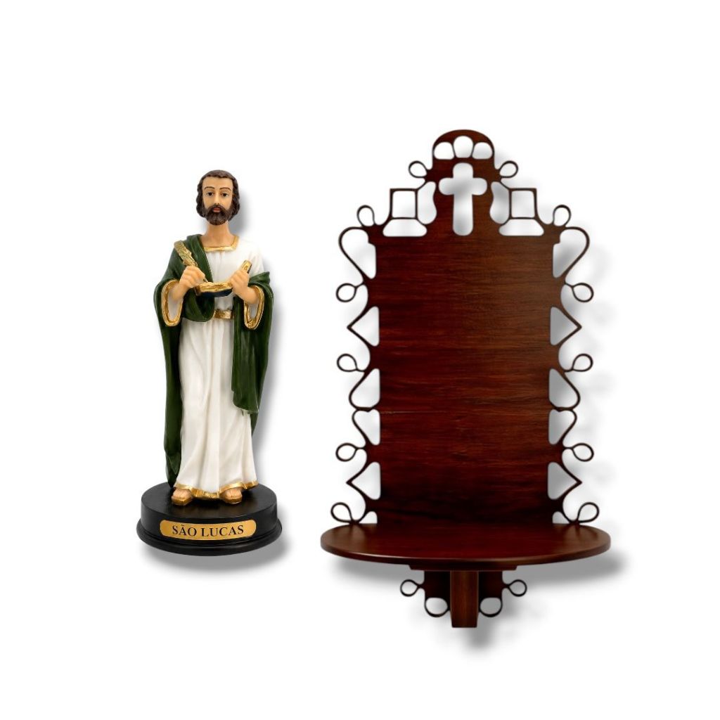 Imagem São Lucas Resina 15cm com Suporte Madeira Parede Decoraçao
