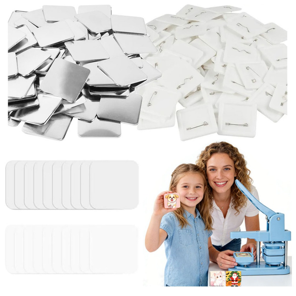 50x50mm Quadrado Branco Pins E Bottons 100 Kits Para Máquina De Button