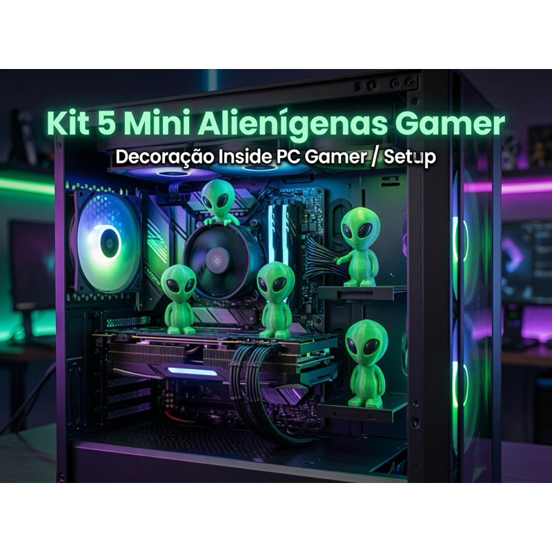 Kit 5 Mini Alienígenas Gamer 3D - Decoração para Setup