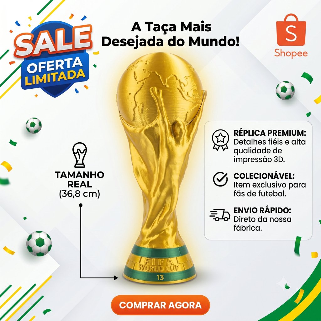 Troféu Taça Da Copa Do Mundo Réplica Tamanho Real 36,8cm Premium