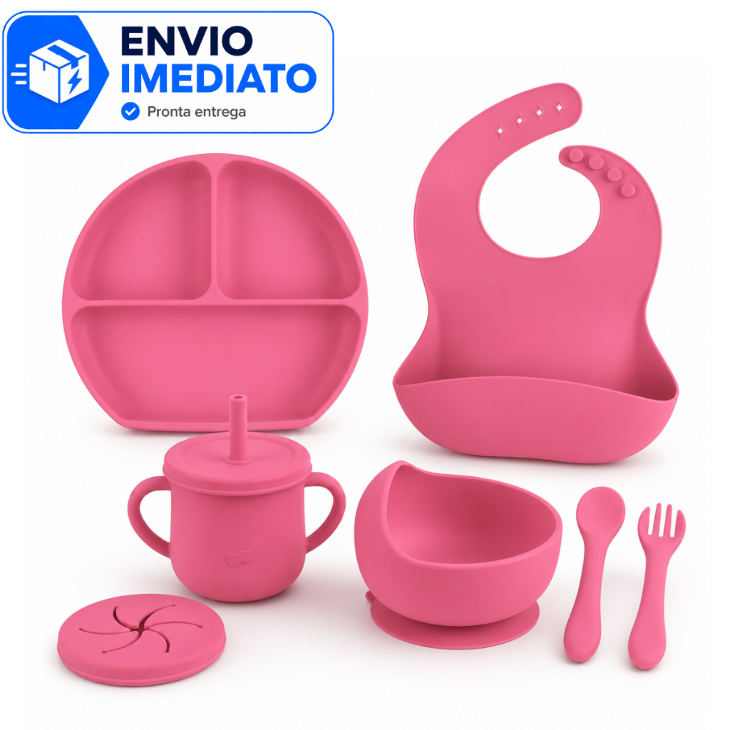 Kit Alimentação Bebê Introdução Alimentar 8 Itens Silicone Livre BPA Com Ventosa