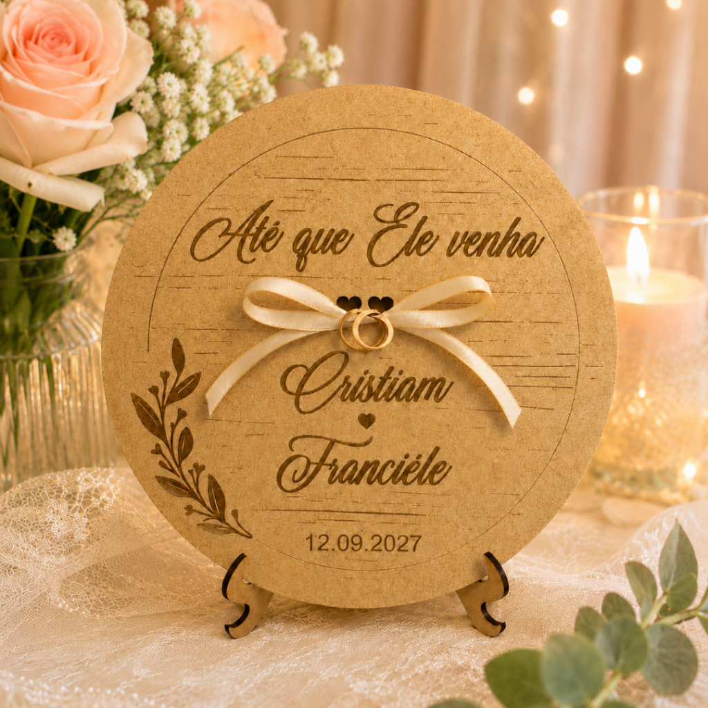 Porta Aliança Casamento Personalizado em Mdf