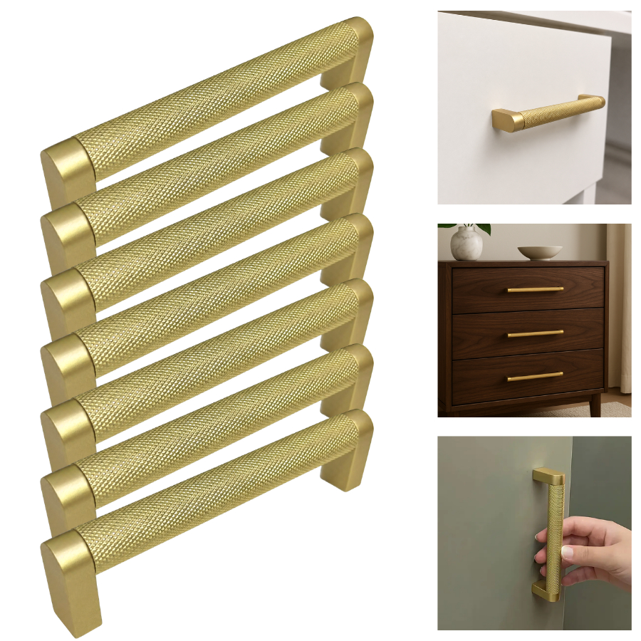 Kit Puxador Rigato Haste Alça Dourado Escovado Fosco 128mm Moderno Móveis Gaveteiro