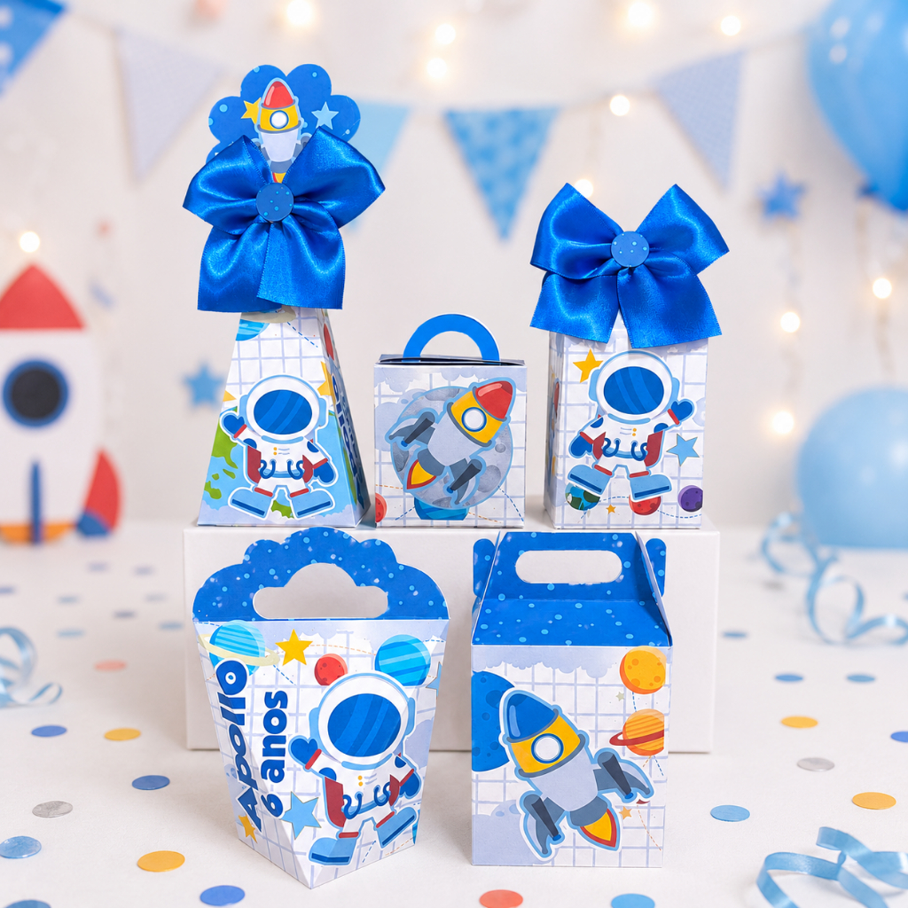 Kit Caixinhas Personalizadas PEGUE E MONTE Astronauta Caixas para Lembrancinhas de Aniversário