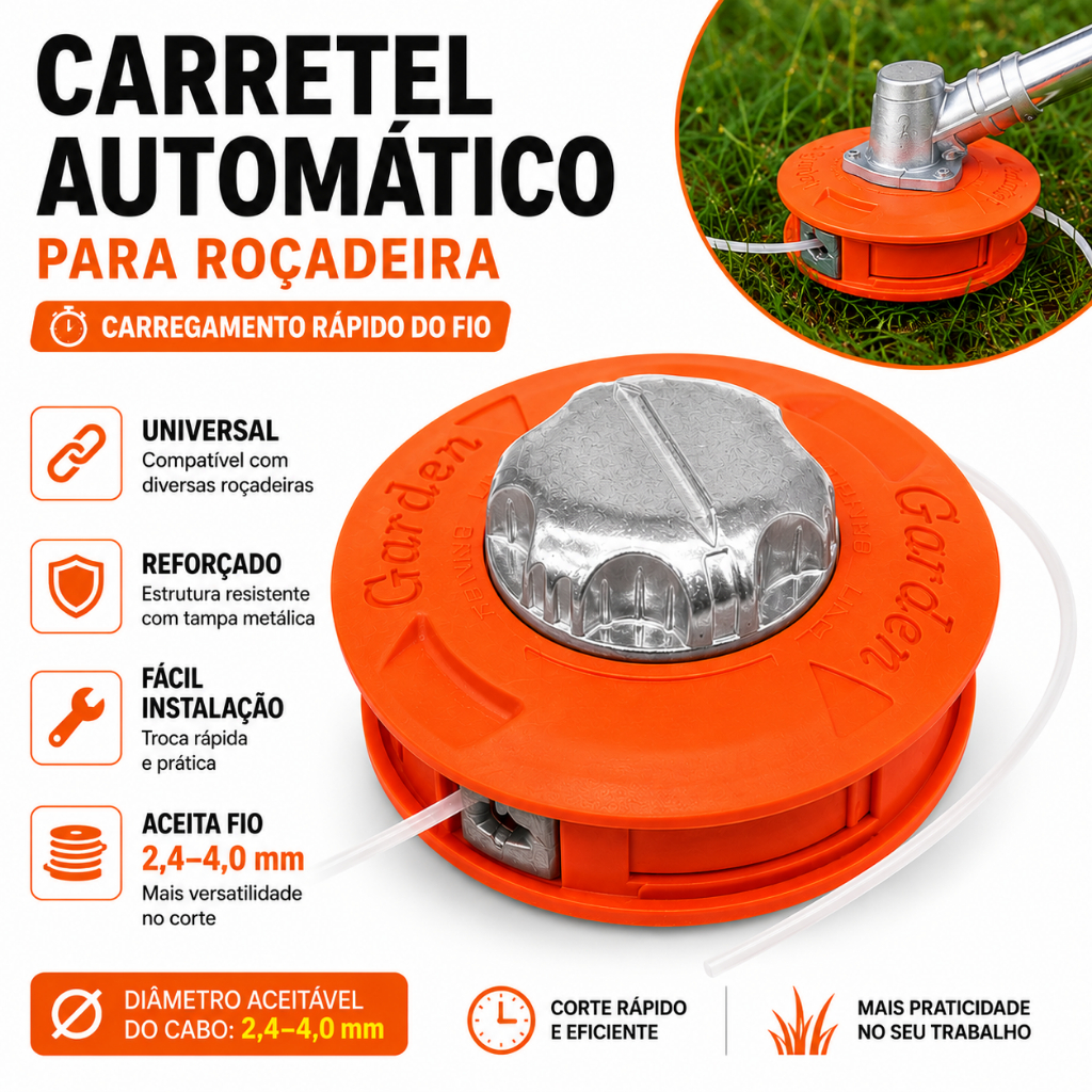 Carretel Automático Cortador de Grama Universal Para Roçadeira Cabeçote Reforçado