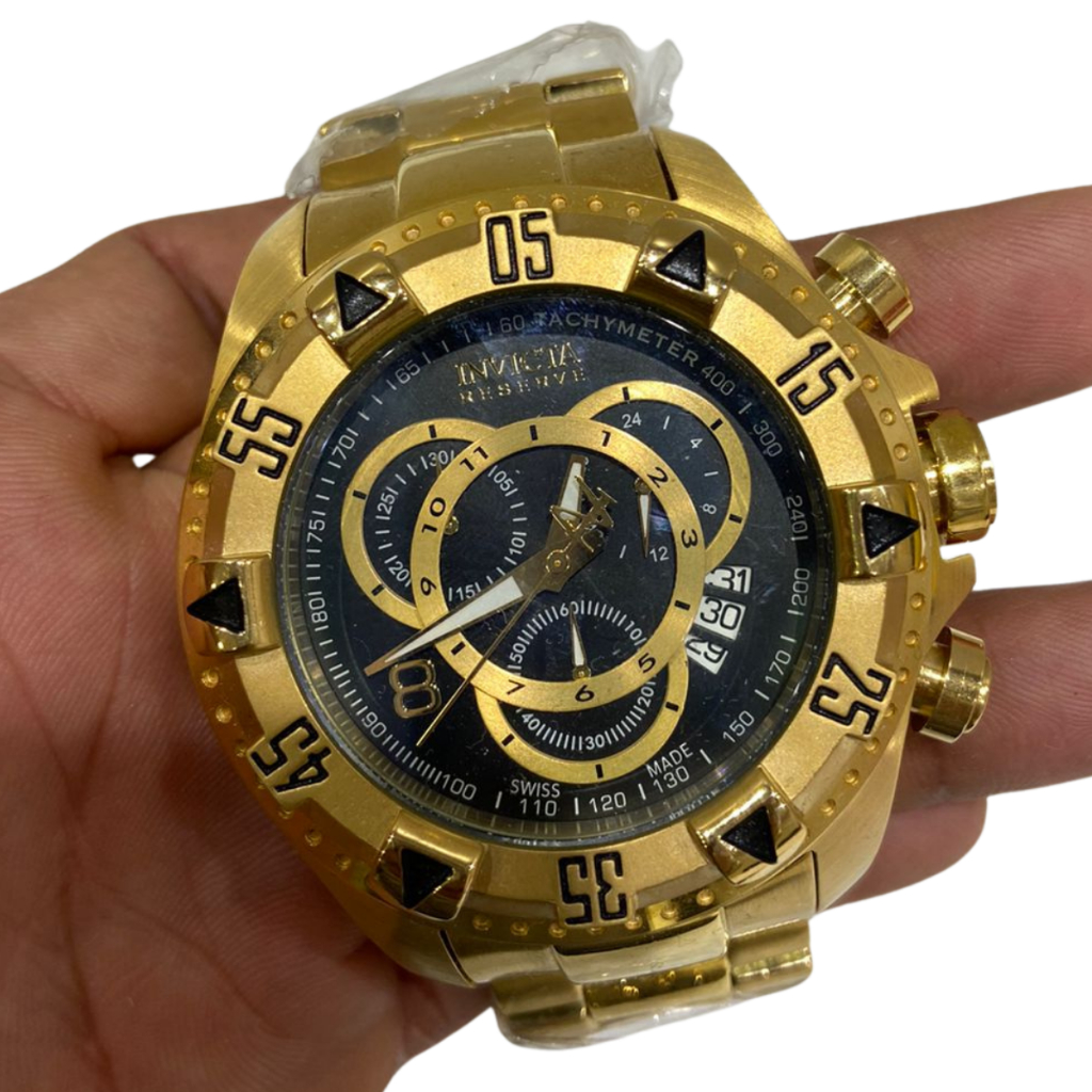 Relógio Invicta Reserve Excursion Dourado Preto Caixa Original