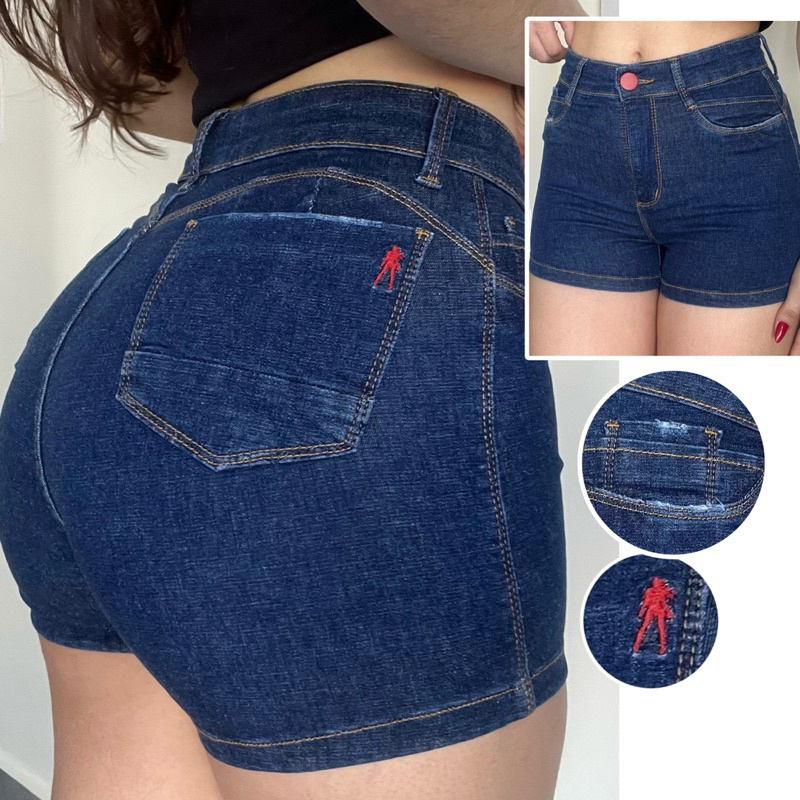 Short Jeans Feminino Cintura Alta Modeladora Com Lycra Elastano Empina Bumbum