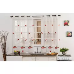 🌸🌹Cortina de Cozinha Bordada em Linho 2,50 x 1.25🌹🌸