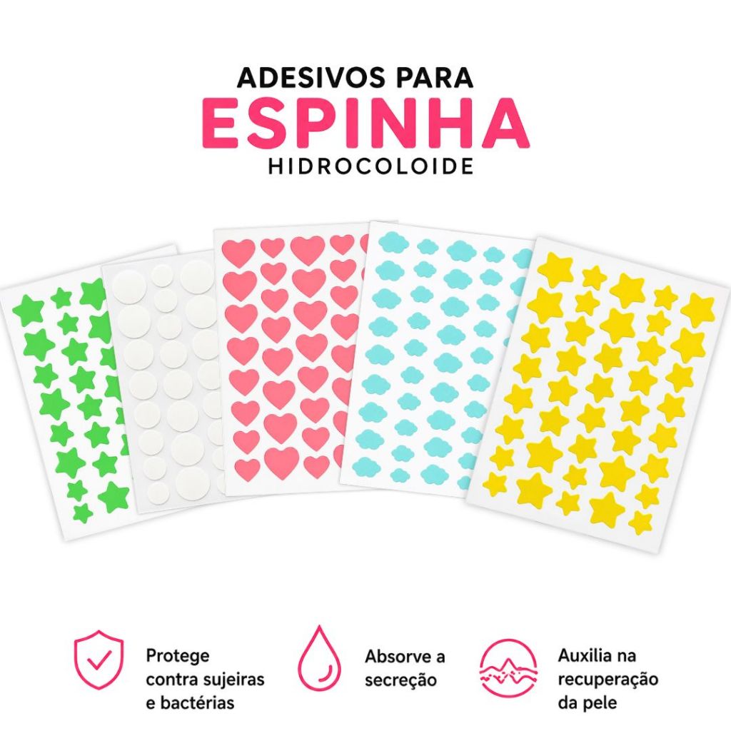 Adesivo para Espinha Hidrocoloide Anti Acne Patch Kit Secativo Colorido Estrela Coração Nuvem Redondo
